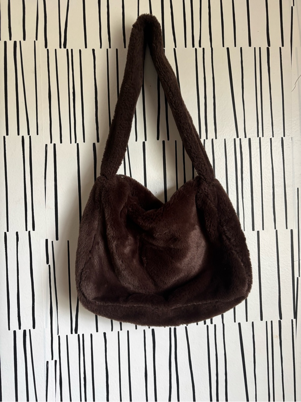 Plush Faux Fur Brown Shoulder Bag